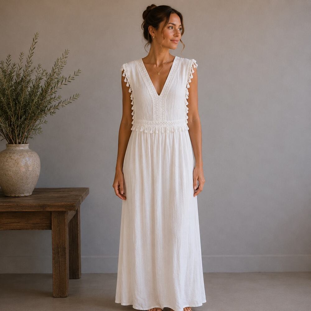 Atmosphere Off White Boho Cottagecore Maxi Dress 10